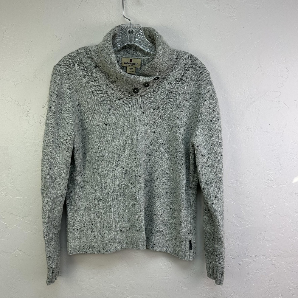 Woolrich Sweater Womens Medium Gray Heather Shawl Collar Button Knit Pullover